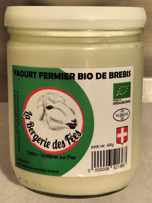 Pot de yaourt nature de brebis Bio | La Bergerie des Fées | 400gr | (dont 50cts de consigne)