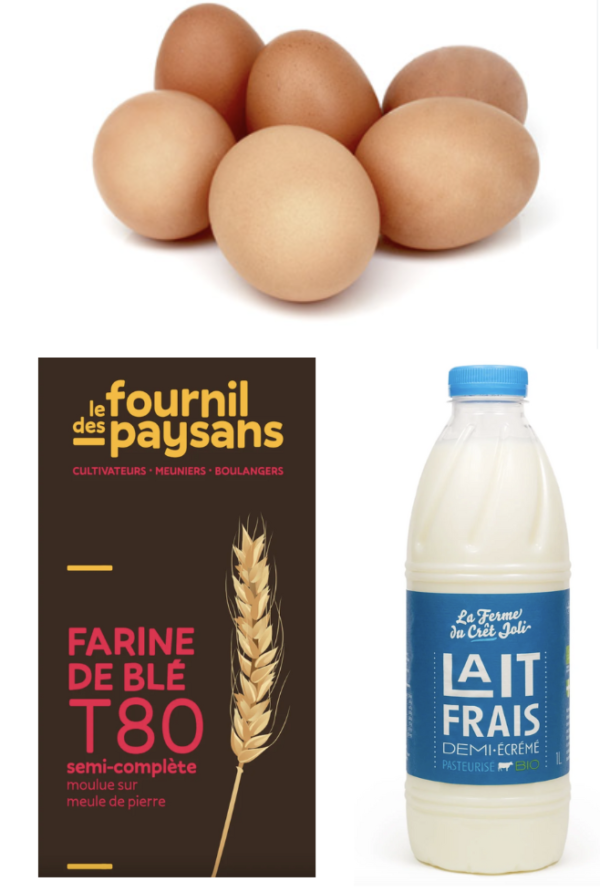 Kit Chandeleur: 1kg de Farine + 1L de Lait + 6 oeufs